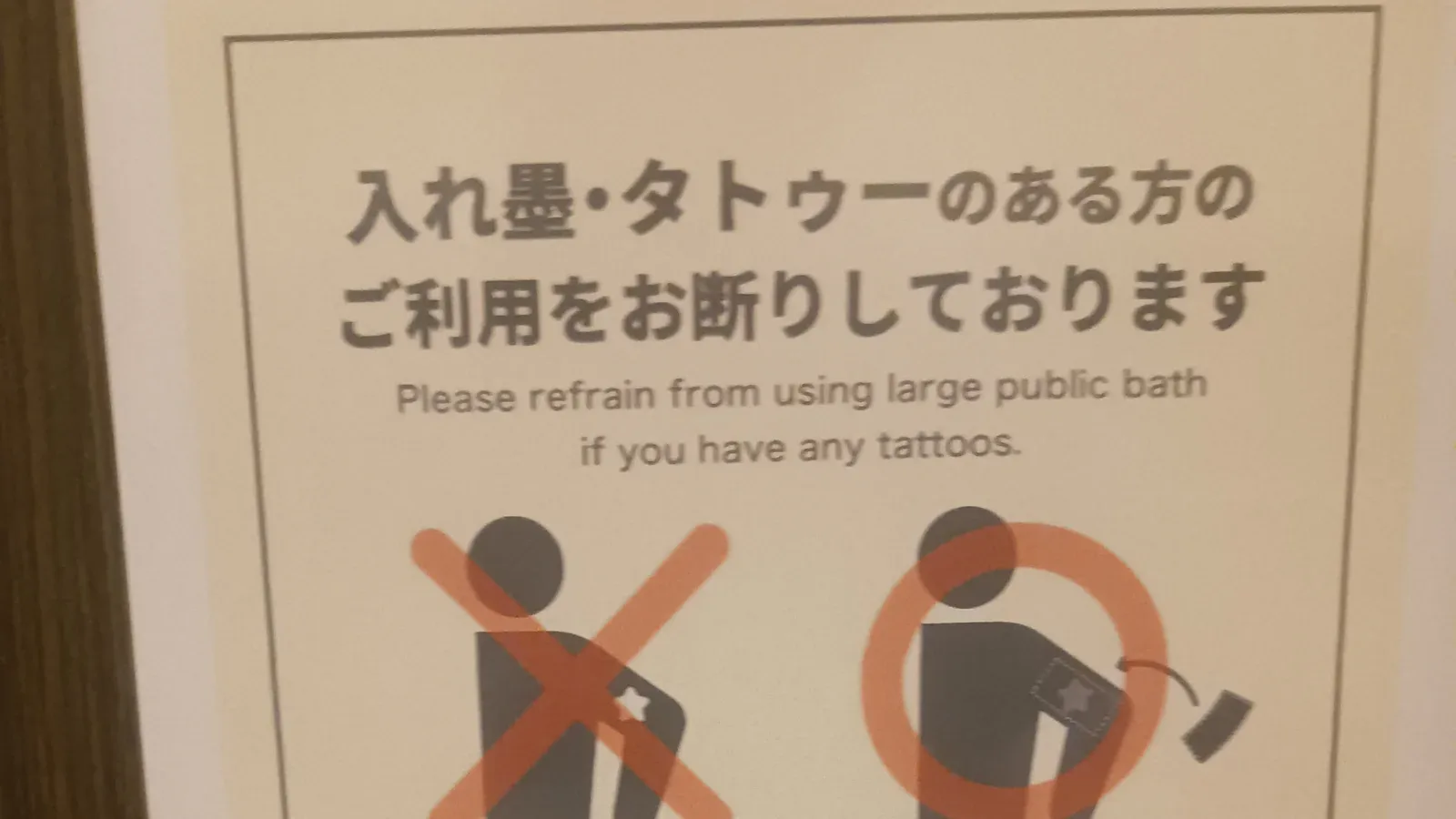 Panneau à un onsen de Kōka au Japon interdisant l’accès aux visiteurs tatoués